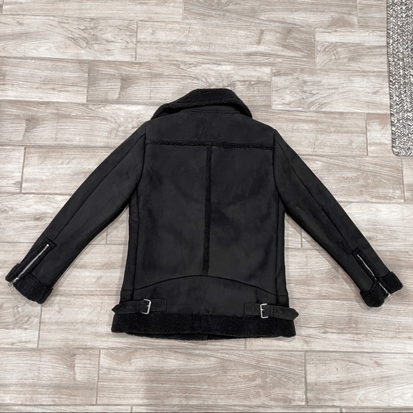 [LOFT] Black Shearling Aviator Jacket - Picture 4 of 4